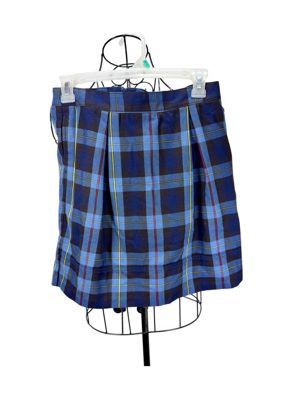 Lands' End Blue Plaid Pleated Mini Skirt with Yellow & Red Accents